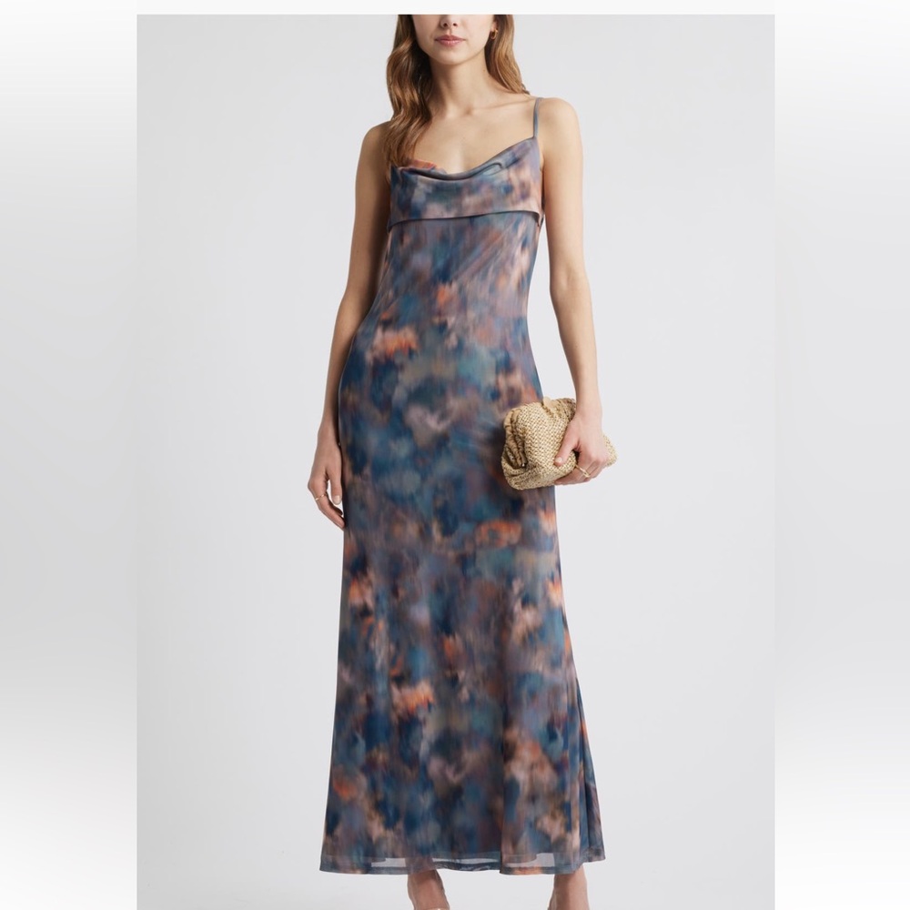 Open Edit Print Mesh Maxi Dress